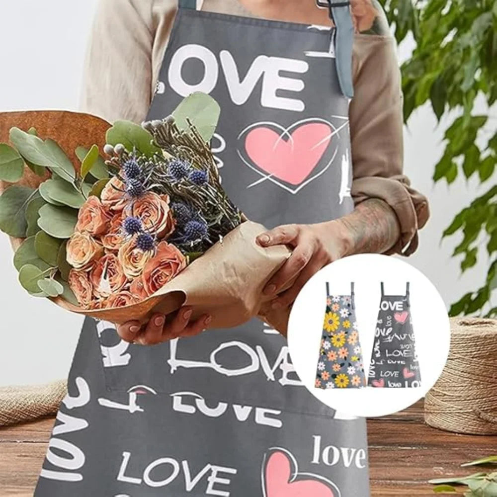 tablier cuisine imperméable fleurs colorées poche ajustable gris rose moderne