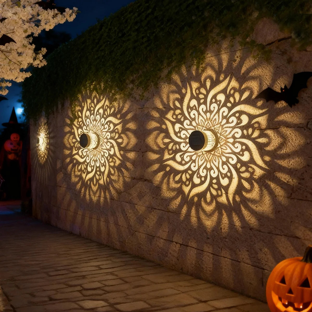 lanterne solaire murale décorative motifs floraux orientale adhésif vis Halloween lumière LED opaque
