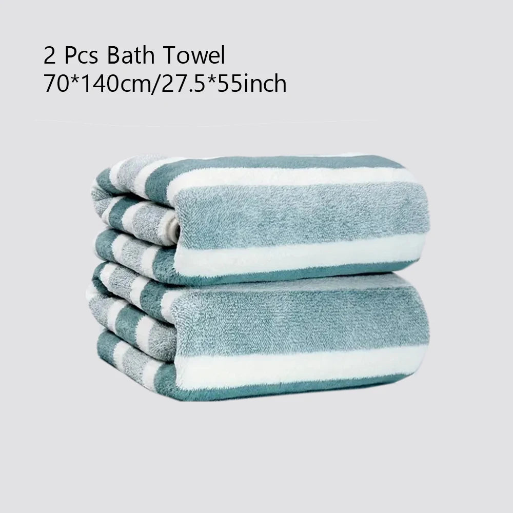 serviettes bain douces polyester rayures horizontales bleu clair blanc gris moderne ensemble pièces