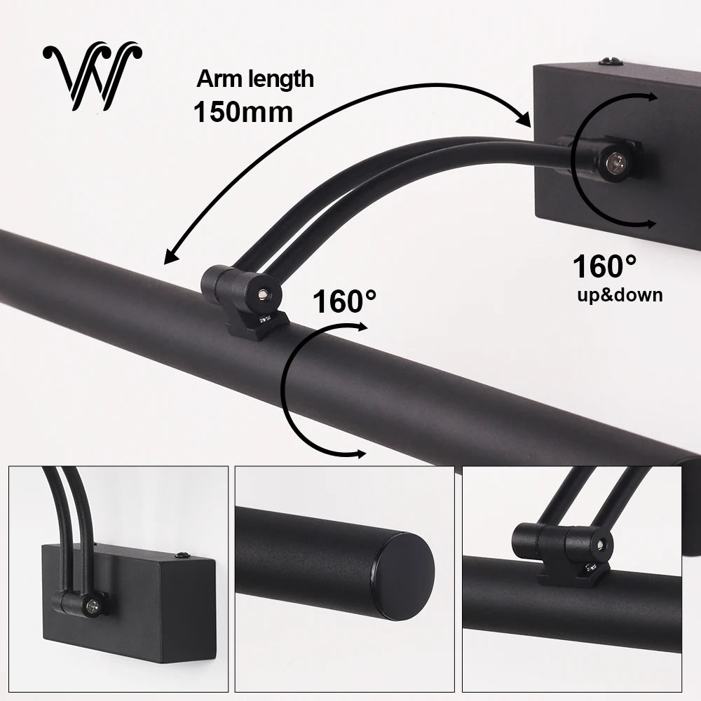 lampe poser moderne 150mm noir base murale 10w 20w led chambre coucher