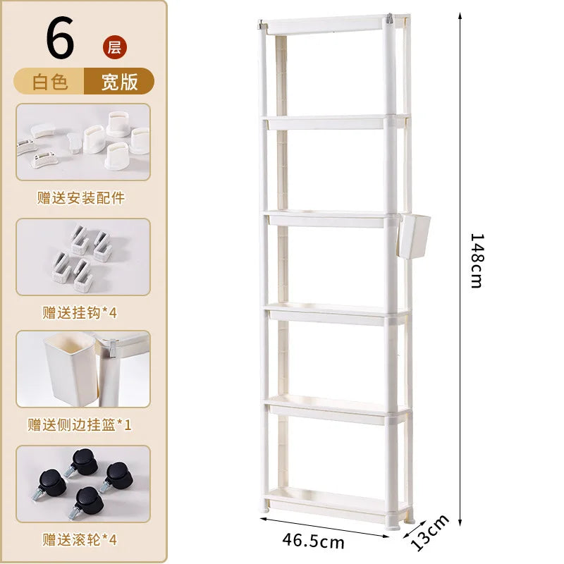 étagère mobile blanche trois plateaux moderne roulettes cuisine porte réfrigérateur