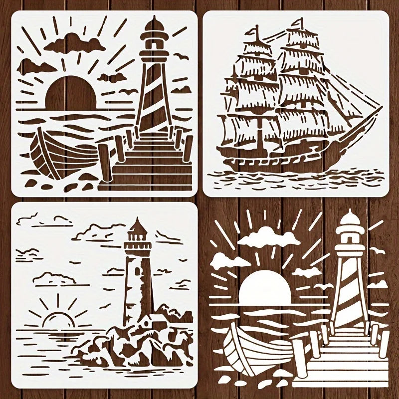 stencils peinture marins phare bateau vintage blanc art mural bricolage décorationintérieur