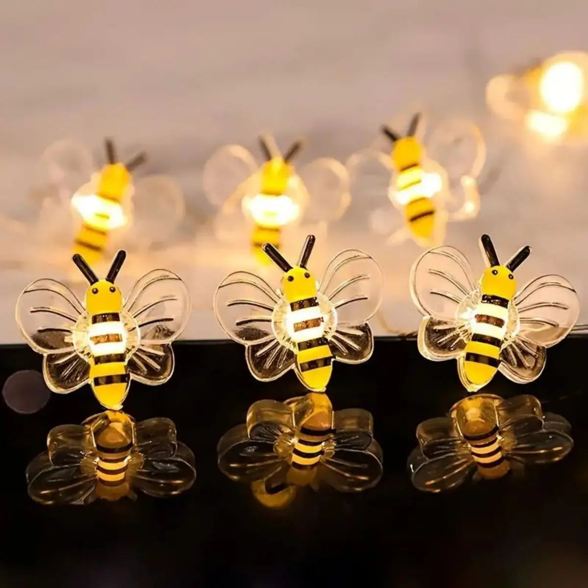 guirlande lumineuse abeilles led transparente rayures noires blanches clips décorative moderne extérieure intérieure célébrations