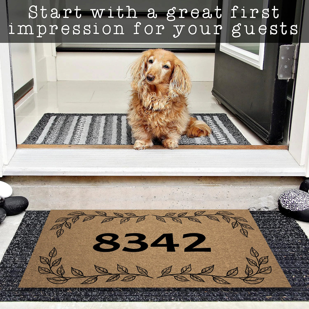 tapis d'entrée marron clair motif floral antidérapant résistant intempéries porte extérieur classique rustique