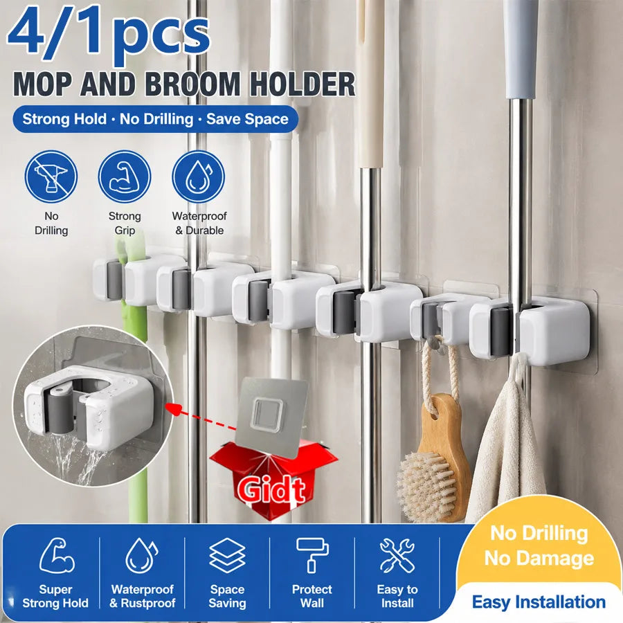 porte mop porte balai support adhésif mural réutilisable moderne utilitaire salle bain cuisine garage