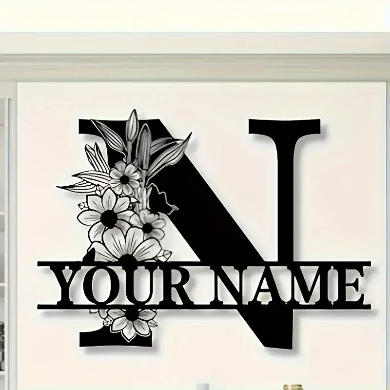 lettre décorative métal noir personnalisée fleurs papillon art mural rustique décoration intérieure maison
