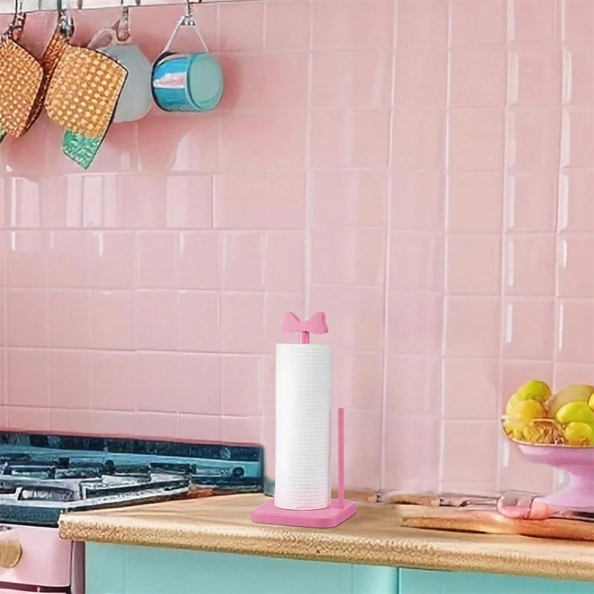 support serviettes papier bois rose moderne nœud clips salle bain cuisine