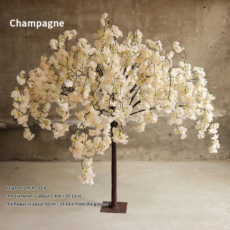 décoration intérieure arbre artificiel cerise fleurs rose blanc champagne naturel élégant mariage anniversaire