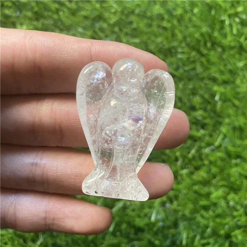 décoration maison statue ange gardien cristal naturel quartz rose améthyste opale jade ornement étagère