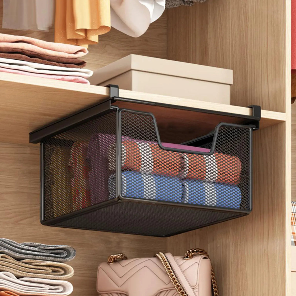 paniers rangement blanc noir maille métal coulissant clips sous armoire moderne économie place