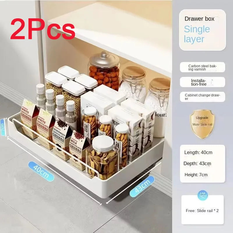 organiseur rangement blanc moderne adhésif coulissant tiroirs grilles épices cuisine métal blanc opacité
