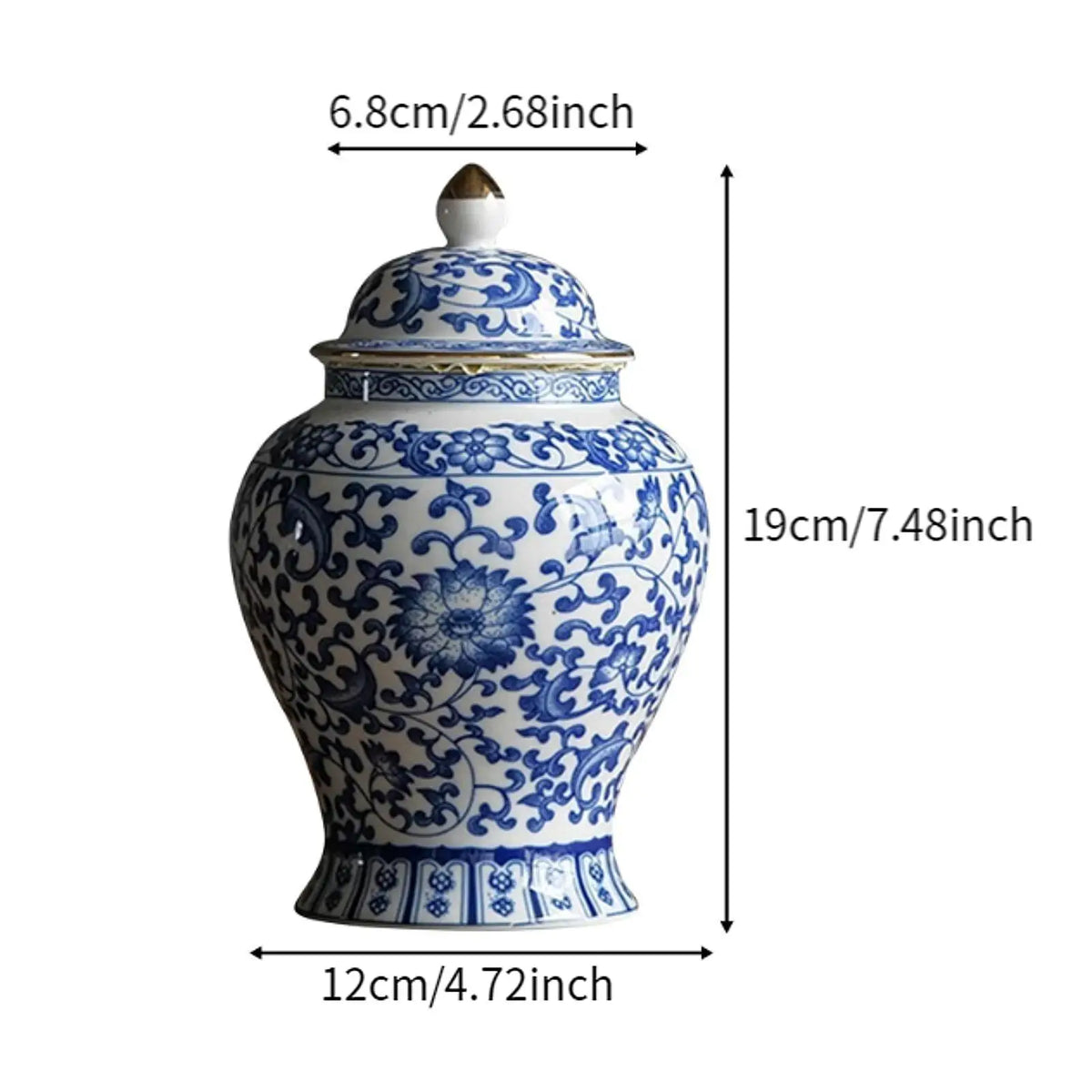 pot épices céramique blanc bleu fleurs traditionnel couvercle vase décoration table centerpiece