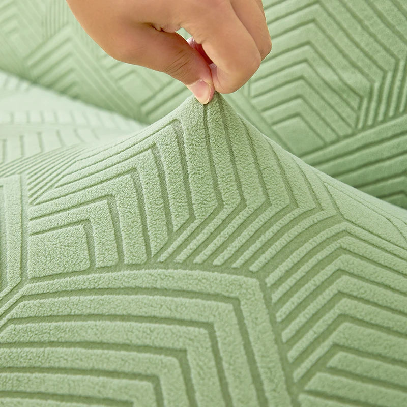 couverture canapé lit vert clair rayures diagonales élastiques machine lavable moderne