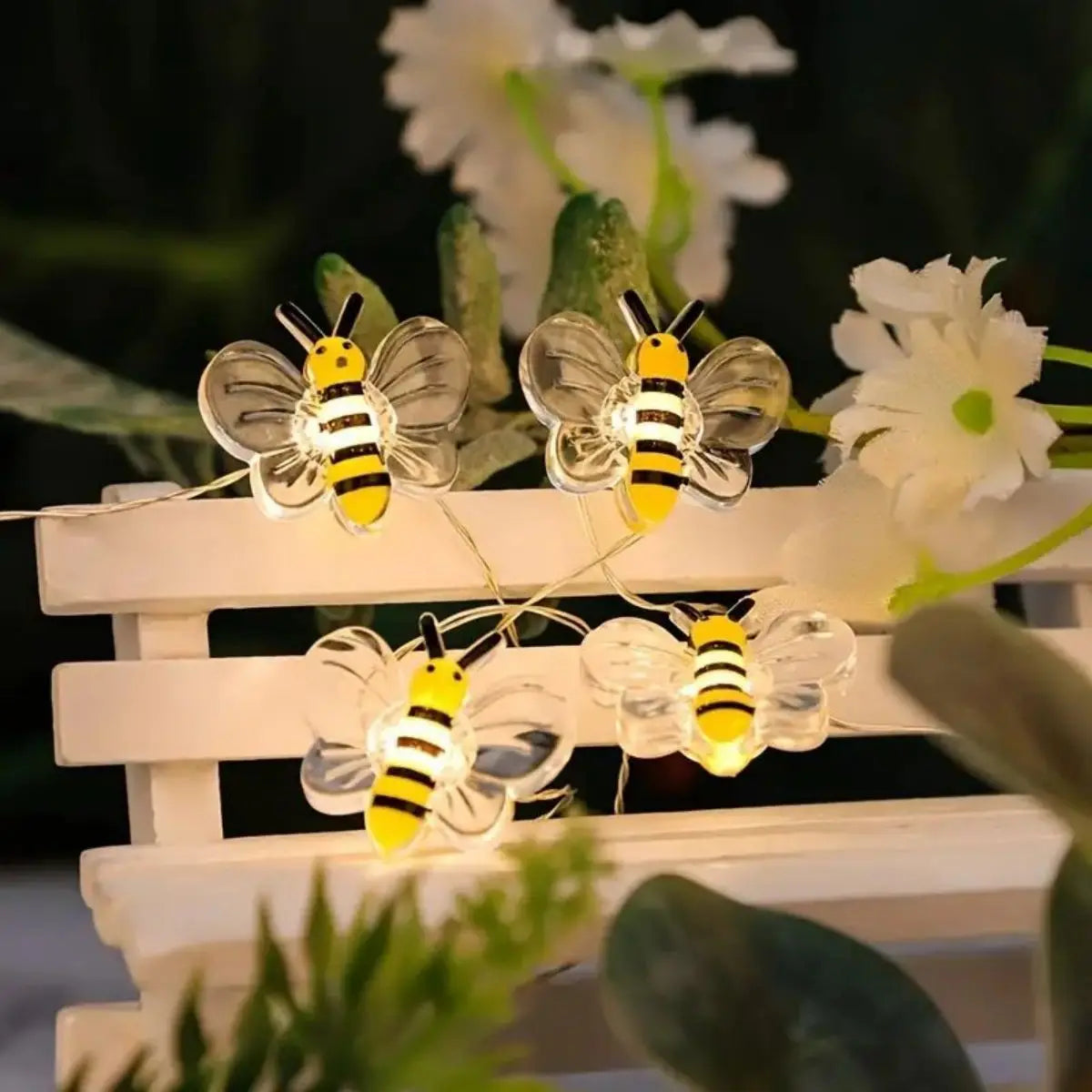 guirlande lumineuse abeilles led transparente rayures noires blanches clips décorative moderne extérieure intérieure célébrations