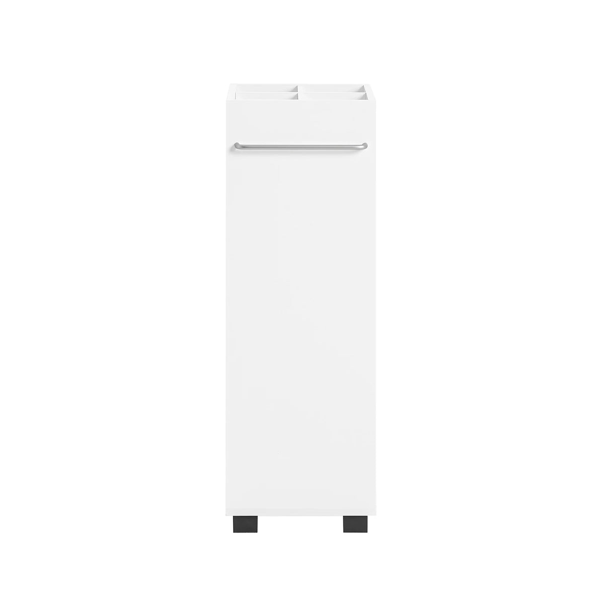 Armoire de salle de bain blanche montrant les tiroirs et compartiments ouverts