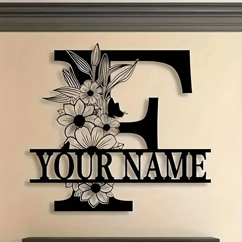 lettre décorative métal noir personnalisée fleurs papillon art mural rustique décoration intérieure maison