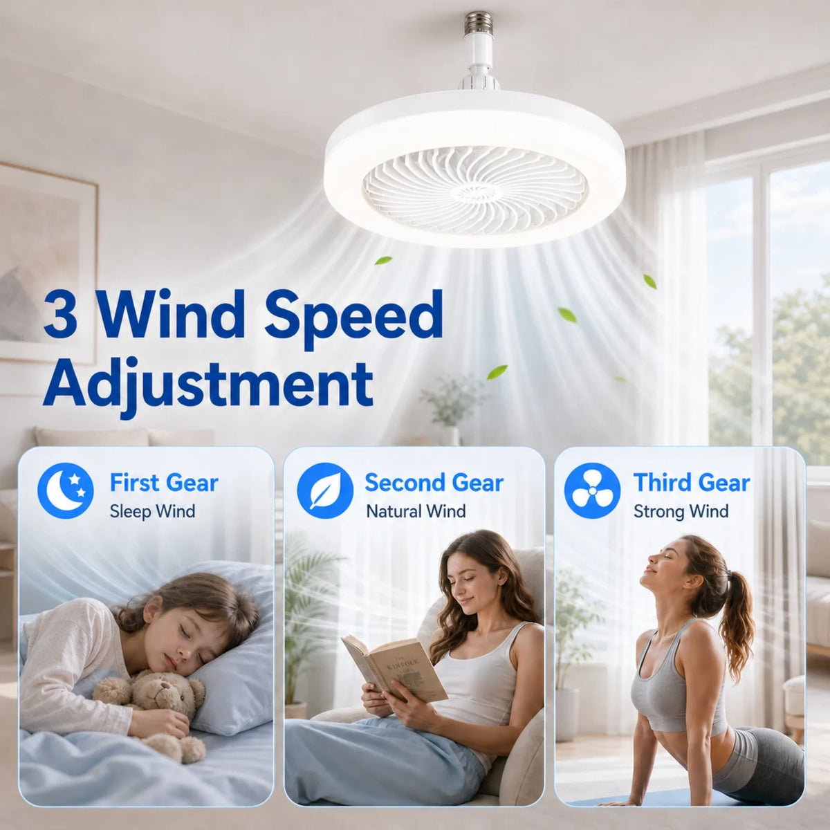 ventilateur plafonnier moderne lampe led blanc télécommande base e27 certification vde ul rohs