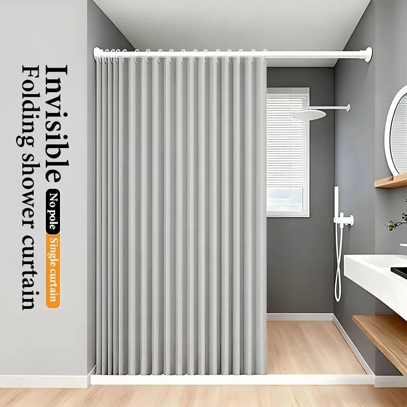 rideau douche pliable invisible gris rayures vertical opacité moderne anneau support mural polyester tufté
