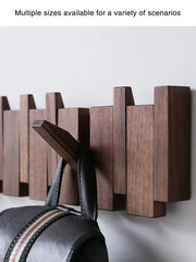 Porte-manteau mural en bois massif noyer noir 4 crochets design touches de piano pour entrée