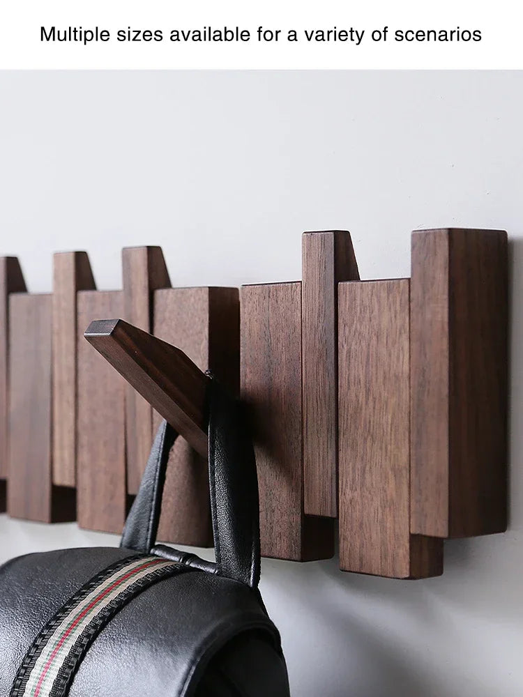Porte-manteau mural en bois noyer noir avec 4 crochets design piano