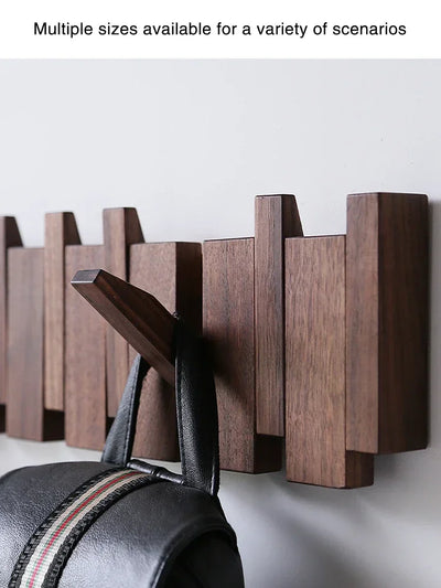 Porte-manteau mural en bois noyer noir avec 4 crochets design piano