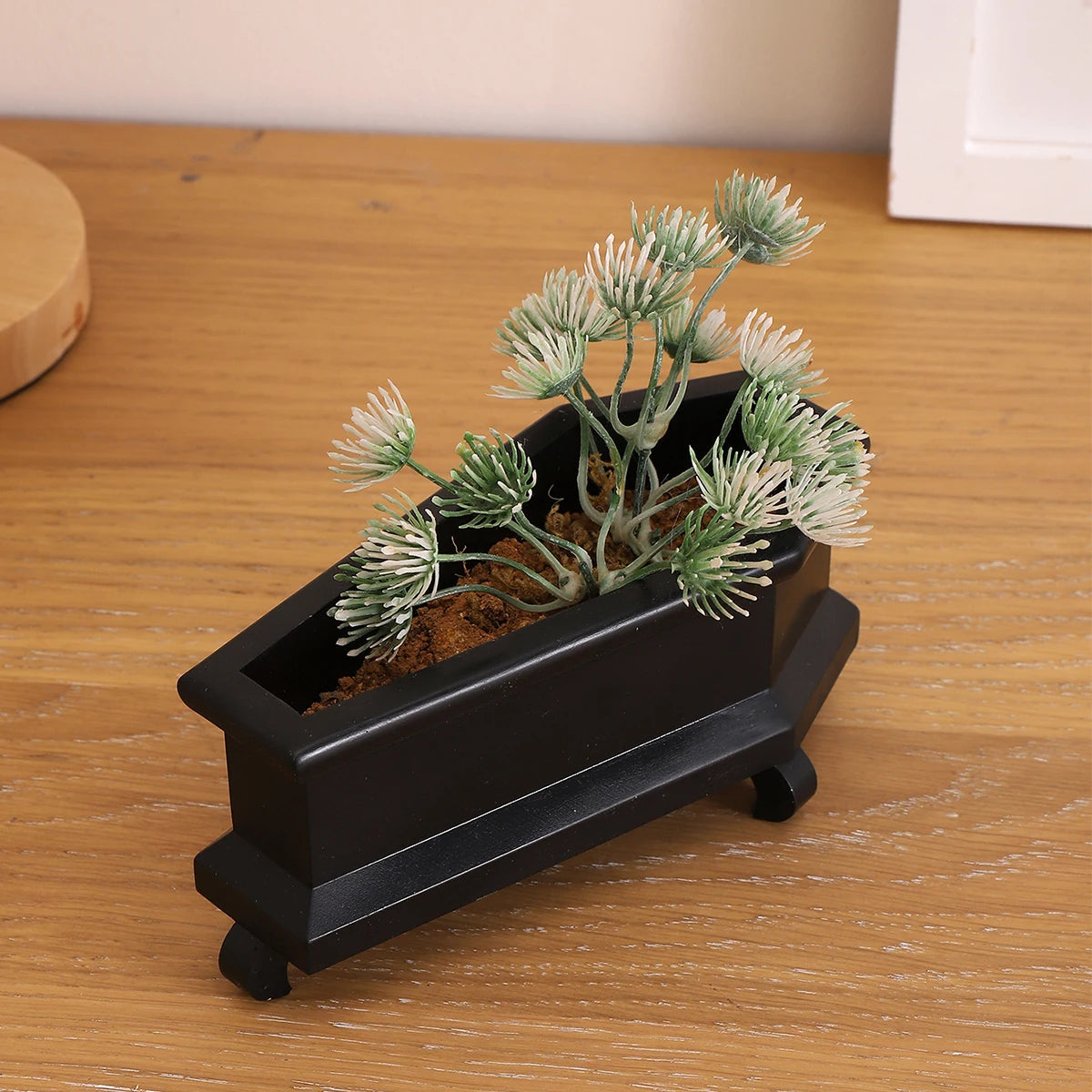 cache pot rectangulaire noir blanc epoxy classique pieds plantes vertes