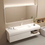 meuble vasque suspendu moderne miroir étagères blanc minimaliste salle bain