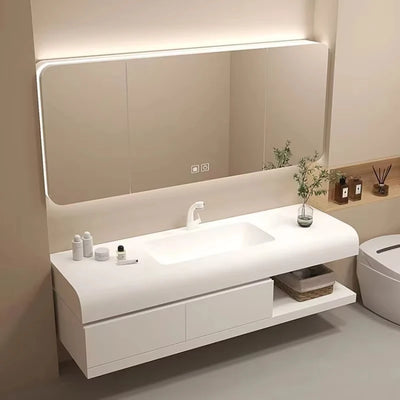 Meuble vasque suspendu moderne blanc avec miroir et rangement