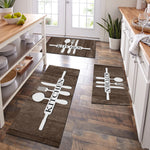 tapis cuisine antidérapant polyester marron bleu noir motif couverts moderneintérieurextérieurplage