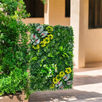 panneau végétal artificiel feuilles diverses fleurs blanches moderne décoration extérieure herbe verte opacité naturelle