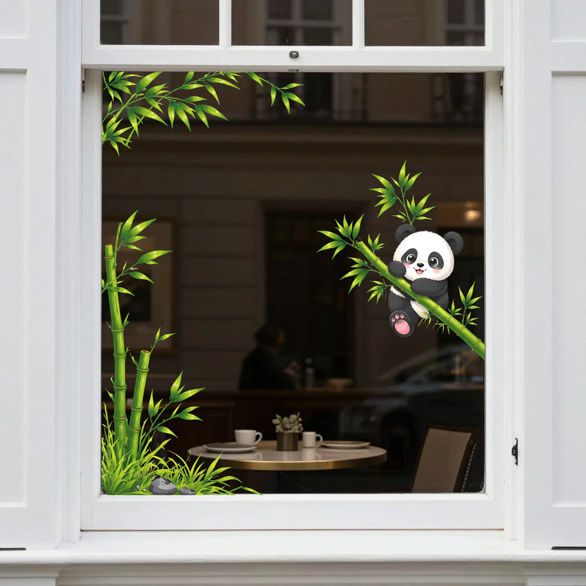sticker panda bambou décoratif adhésif fenêtre mur salle bain toilettedécoration vinyle amovible enfantin nature