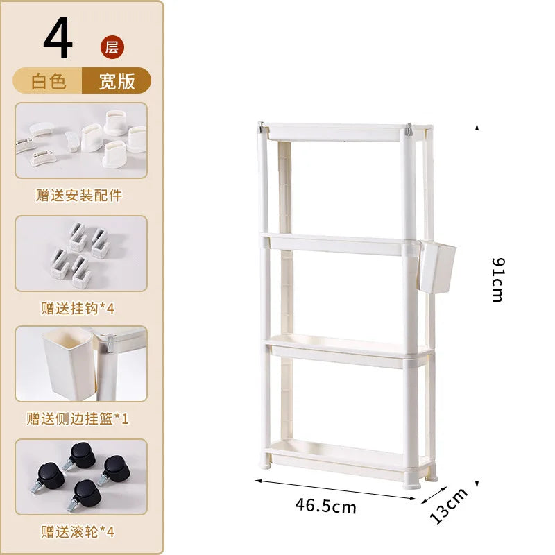 étagère mobile blanche trois plateaux moderne roulettes cuisine porte réfrigérateur
