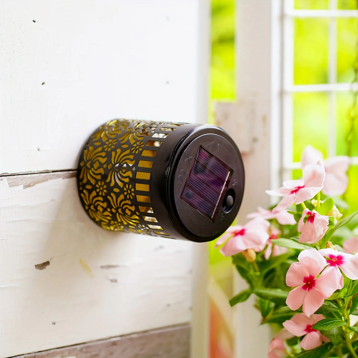 lampe solaire décorative moderne motif floral ajouré noir doré ip44 autonomeextérieur jardin contemporaine