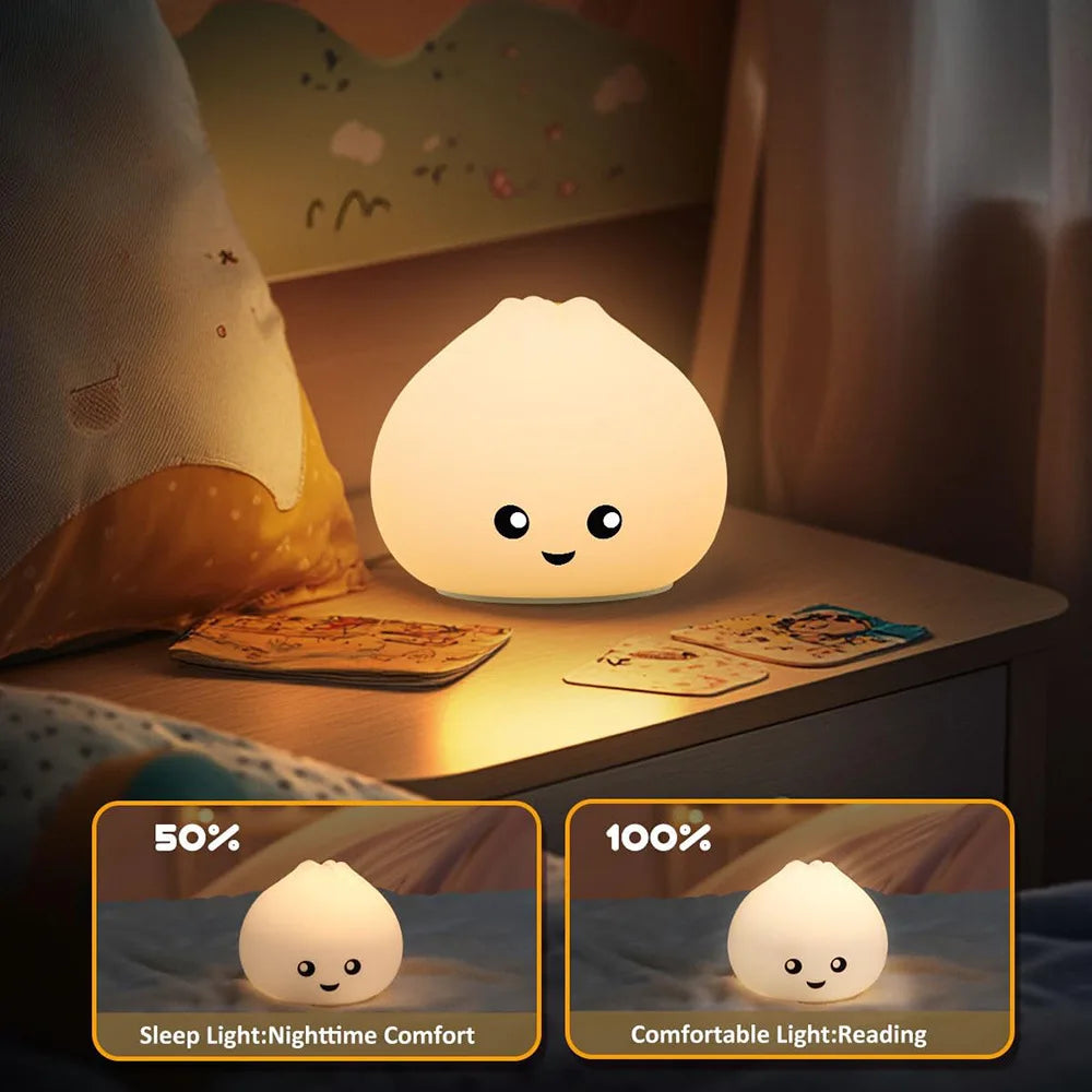lampe led rechargeable forme dumpling souriant blanc jaune rose violet vert orange adorable chambre