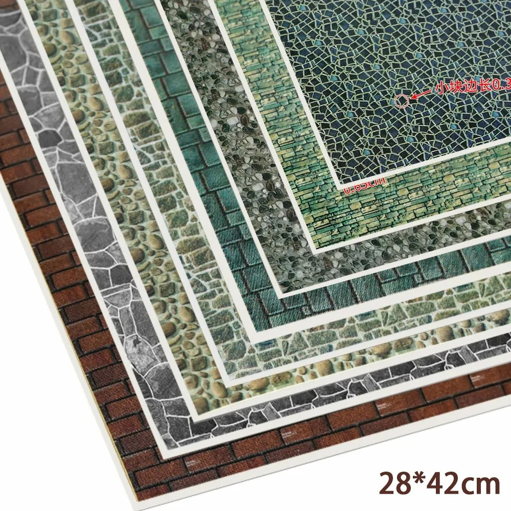 plaque décorative moderne adhésive bâtiments pierre brique granite vert gris marron opaques 28x42cm