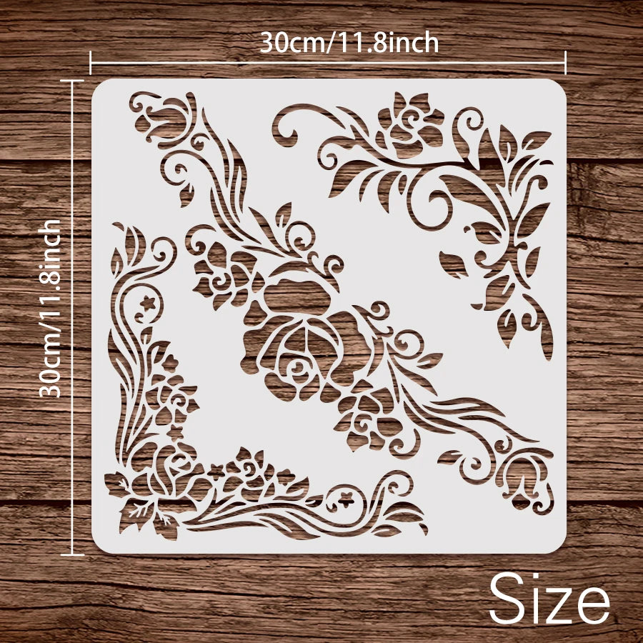 pochoir mural floral vintage motifs roses feuillage decor meuble textile 30cmOpaque