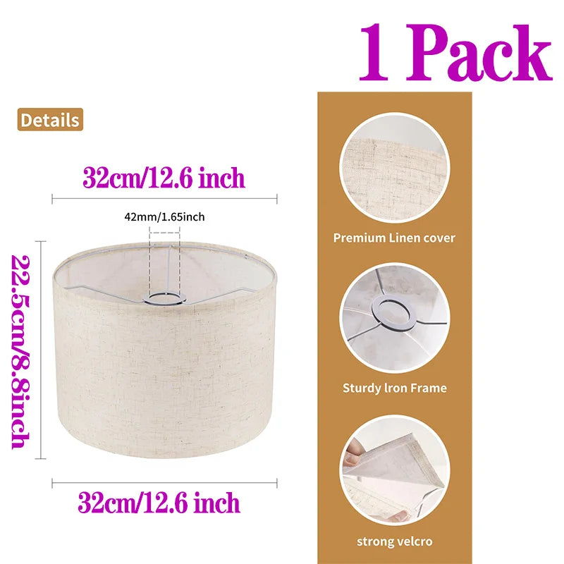 abat jour moderne toile lin beige clair fixé anneaux métalliques facile installer lampes table