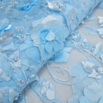 tissu dentelle tulle bleu clair fleurs relief broderie 3d robe mariage soirée luxe