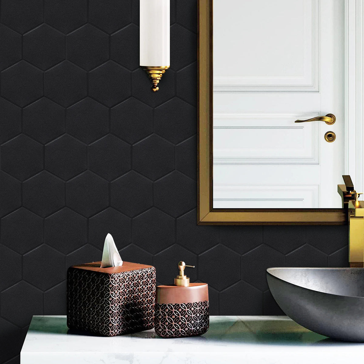 Stickers carrelage mural noir design moderne