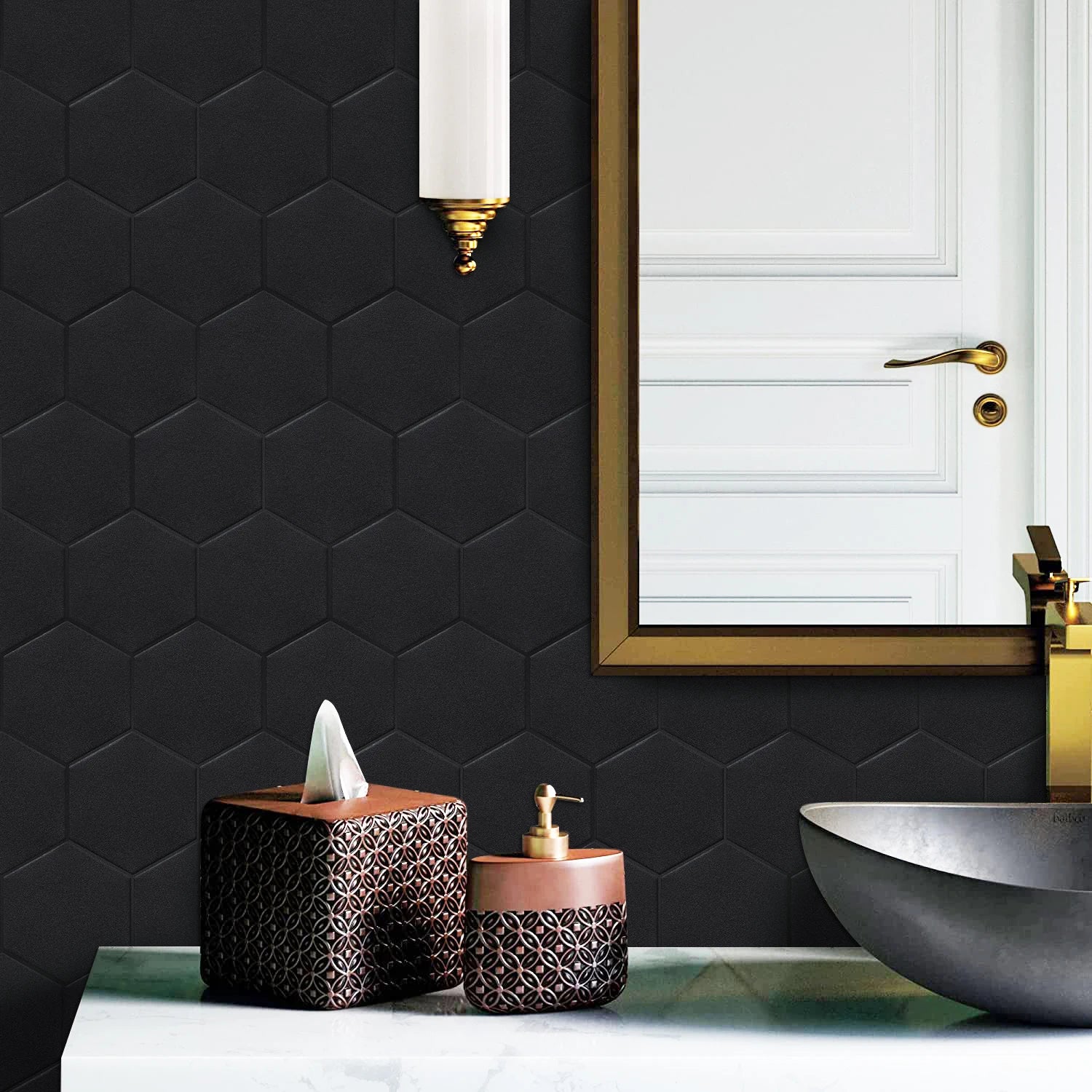 Stickers carrelage mural noir design moderne