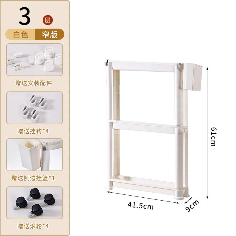 étagère mobile blanche trois plateaux moderne roulettes cuisine porte réfrigérateur
