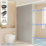 rideau douche pliable blanc rayures verticales clips magnétiques polyester tufté moderne salle bain