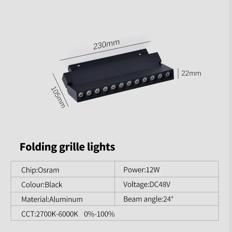 système éclairage led rail moderne noir barres lumineuses spots connecteurs dimmable 48v 220v