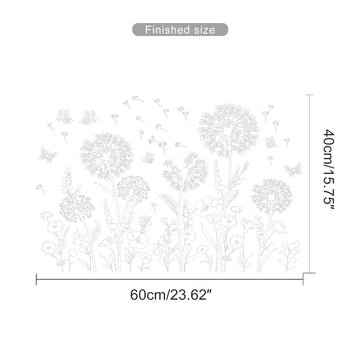 décoration fenêtre autocollant pissenlit fleurs papillons champêtre floral 40x60cm translucent blanc vert