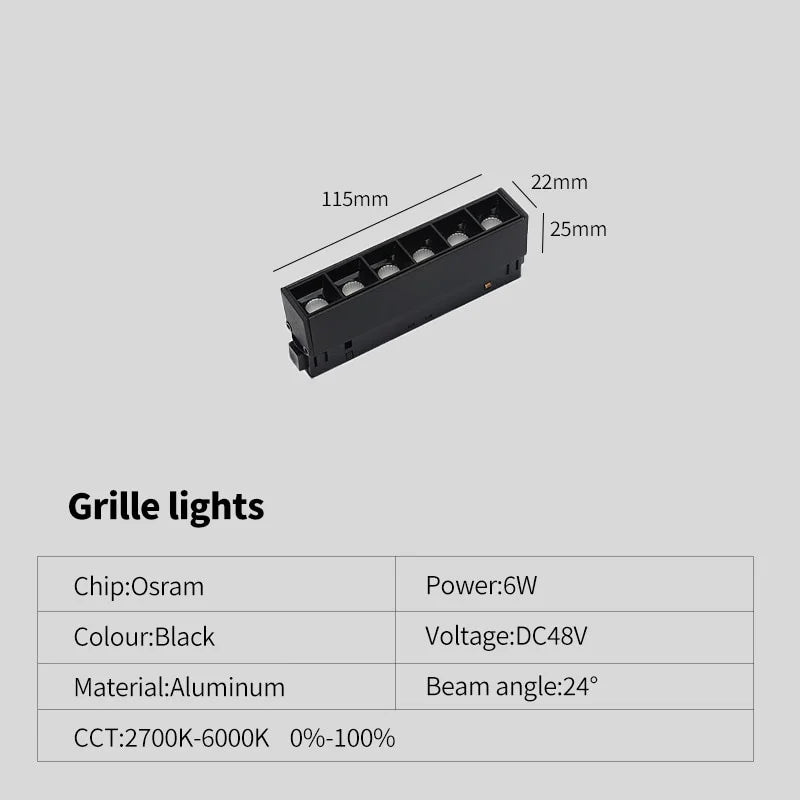 système éclairage led rail moderne noir barres lumineuses spots connecteurs dimmable 48v 220v