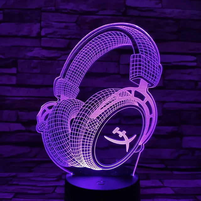 lampe led 3d casque audio oreilles chat veilleuse chambre enfant décoration lumineuse