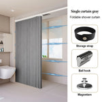 rideau douche pliable gris rayures moderne opale ceinture boucle aimantsétalement