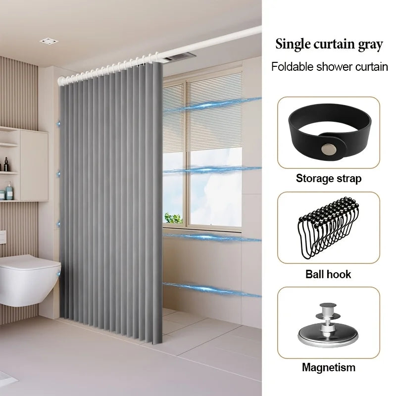 rideau douche pliable gris rayures moderne opale ceinture boucle aimantsétalement