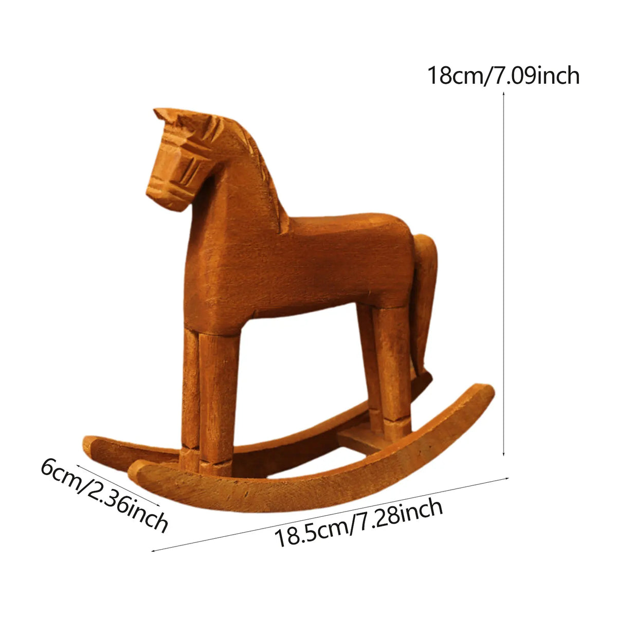 décoration cheval bascule bois vintage miniature bronze marron foncé aspect vieilli texture rugueuse figurine