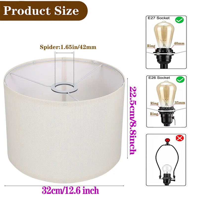 abat jour moderne toile lin beige clair fixé anneaux métalliques facile installer lampes table